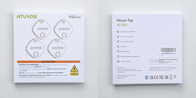 ATUVOS Air Tracker Tags-3 Pack, Bluetooth Luggage Tracker Works with Apple Find My APP (iOS Only, Not for Android), Keys Finder and Item Locator for Luggage, Backpack, Suitcases, Replaceable Battery