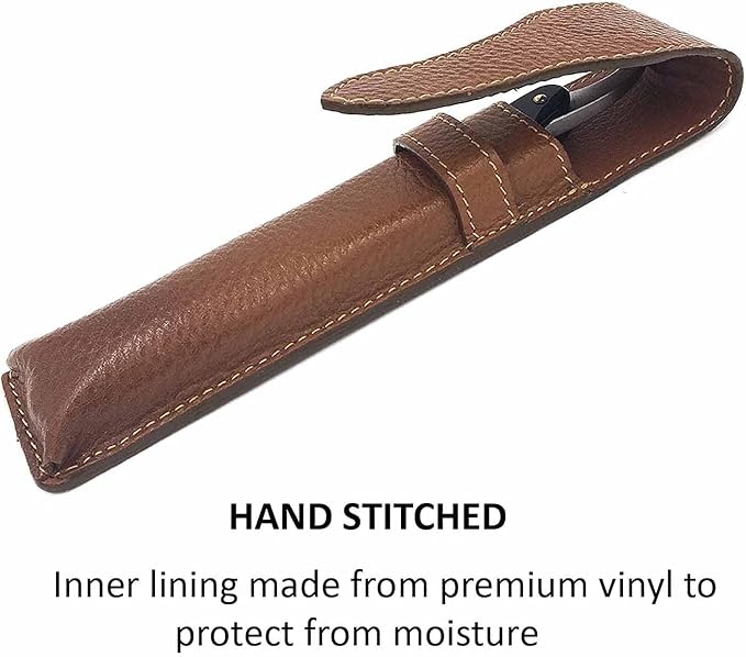 Parker Leather Razor Case–Saddle Brown Full Grain Hand-Stitched Sleeve for Straight Razors, Barber Razors | Compact Travel Pouch | Durable Blade Guard for Dopp Kits & Toiletry Bags | Iconic Brand