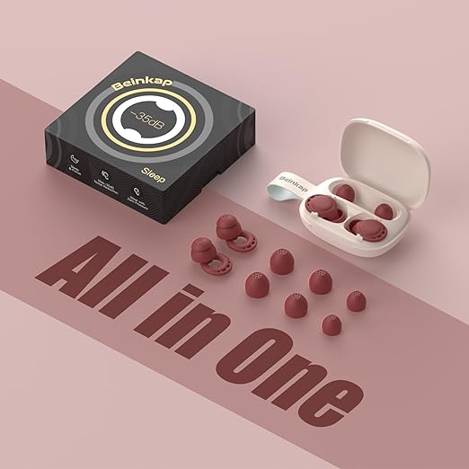 Ear Plugs for Sleeping Noise Reduction, Beinkap Reusable Earplugs Hearing Protection for Focus, Study, Work – 6 Pair Eartips in S/M/L – Flexible Silicone Soft – 35dB Noise Cancelling - Red