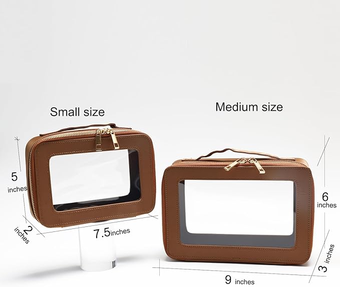 SANHECUN Cosmetic Case with Zipper TSA Approved Storage Box Travel Organizer Pouch Toiletry Portable Makeup Bag Cosmetic Set (2, Brown)