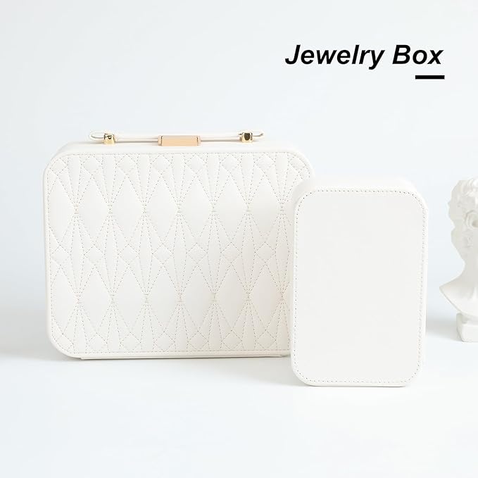 White Jewelry Box, Large Travel Jewelry Case Organizer, 2 Layer Jewelry Holder Organizer, Traveling Jewelry Organizer for Women, Watch Case for Women, White