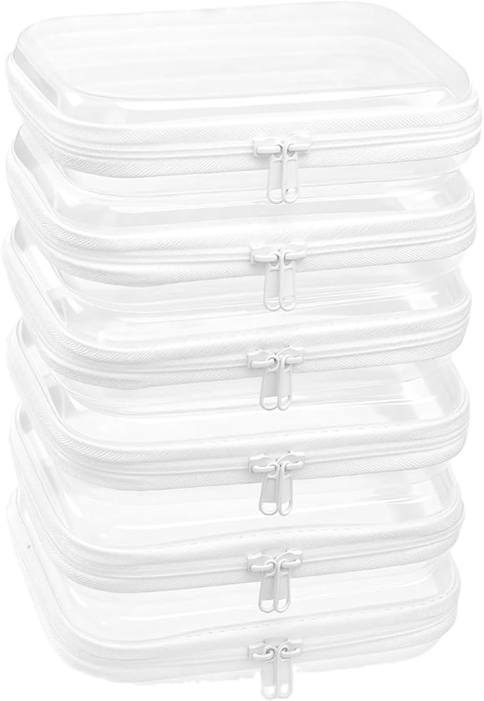 6 Pack Medium Clear Hard Shell Zipper Pouches, 7.8×6.3in (20×16cm) Clear Zipper Bags, Hard Case Pouches for Purse & Diaper Bag Organizer,and Travel Essentials (6M-)