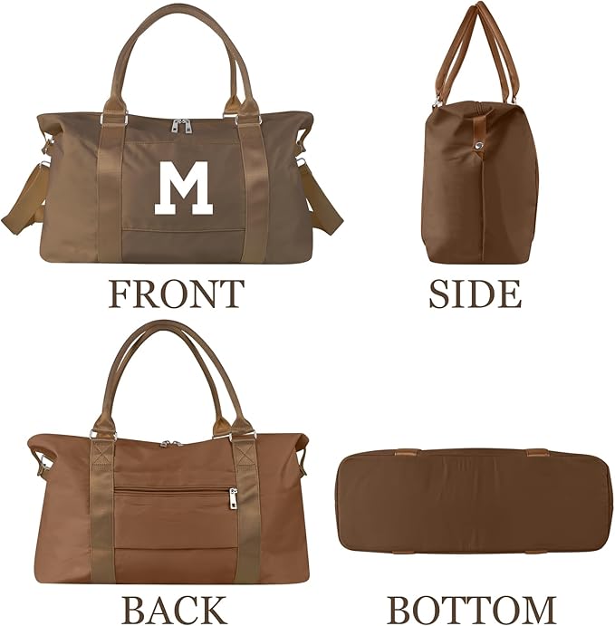 Birthday Graduation Gifts for Daughter,Initial Travel Duffel Bag Sports Gym Bag for Girls Teen Kids Birthday Gifts,Personalized Weekender Bag Carry On Tote Bags Cute Overnight Bag for Women(Brown, M)