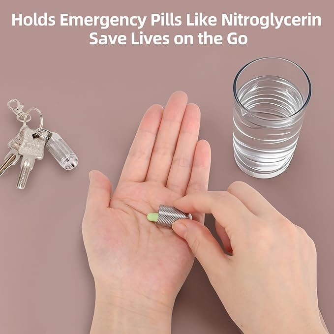 Titanium Keychain Pill Holder Waterproof Lightweight Portable Pocket Mini Pill Case for Emergency Medicine Travel Fits Daily Purse Wallet Small Pill Box Containers (Medium(2 Separate Compartments))