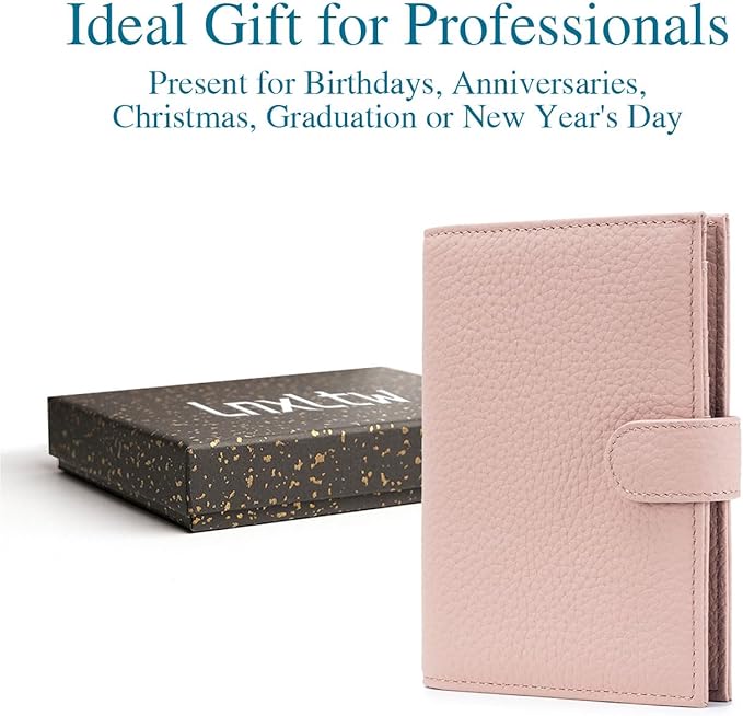 Leather RFID Slim Passport Holder for Travel Women – Passport Wallet for Men with Passport Cover & 3 Card Slots, Zippered Coin Pocket, Cash Holder – Travel Organizer Christmas Gift Box (Pink)