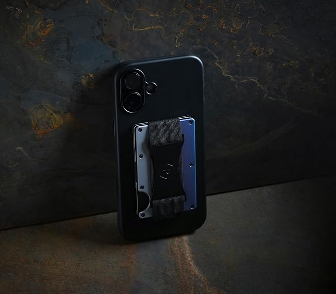 Ridge Wallets for Men Compatible with Magsafe - Slim Minimalist Compact Wallet and Card Holder, RFID Protected Front Pocket Wallets for Men with Integrated Cash Strap (Burnt Titanium)