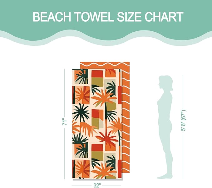 Eunzel Microfiber Beach Towel, Quick Dry Travel Towel Large Sand Free Towel for Beach, Camping, Swim Pool, Gym, Sports& Yoga 71"x32", Retro Tropics