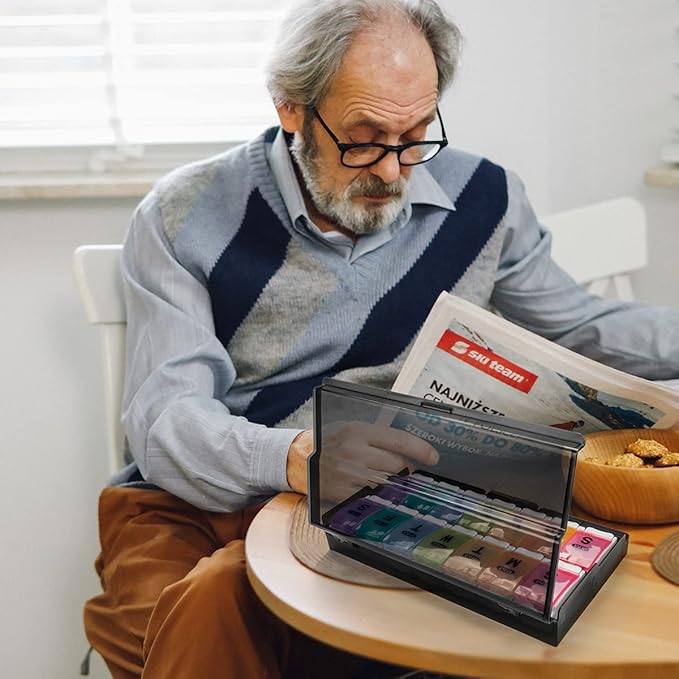 Extra Large Weekly Pill Organizer 2 Times a Day - Remtise Am/Pm Daily Pill Case Medicine Organizer, Push Button 7 Day Pill Box for Pills/Vitamin/Cod Liver Oil/Supplements (Rainbow)