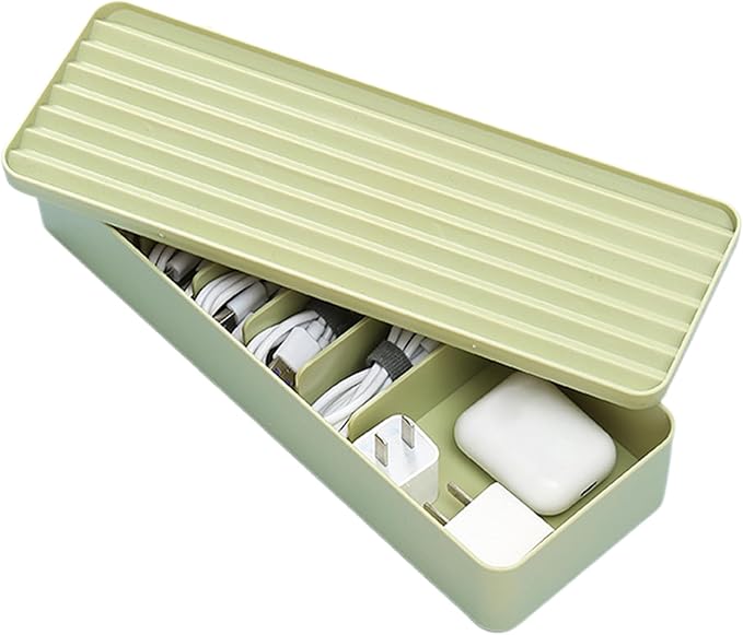 Cable Tidy Box Dual Layer Cord Organizer 14 Compartment Storage with Lid Dustproof Dampproof Stackable Charging Organizer