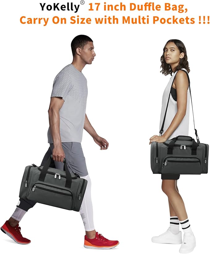 Small Gym Duffle Bag - 17 inch Carry On Weekender Bag for Travel Sport (17x10x9 in) - Dark Grey