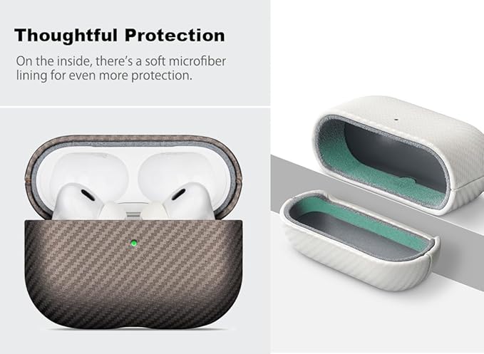 Leather Case - for AirPods Pro 3 Case Cover - Selected Skin-friendly Leather, Carbon Fibre Texture, Handmade Drop Protective Hard Cover for AirPods Pro 3rd Generation Earbuds, Desert Titanium