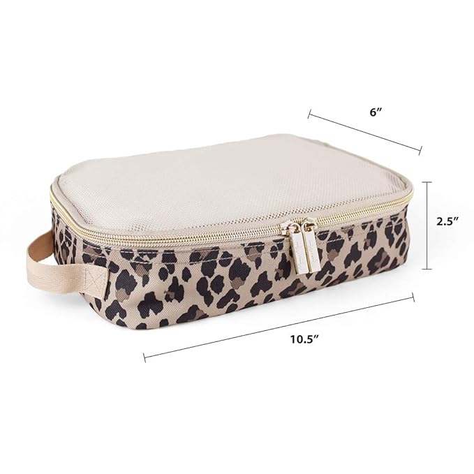 Itzy Ritzy Packing Cubes For Travel – Set of 3 Packing Cubes or Travel Organizers; Each Cube Features a Mesh Top, Double Zippers and a Fabric Handle (Leopard)