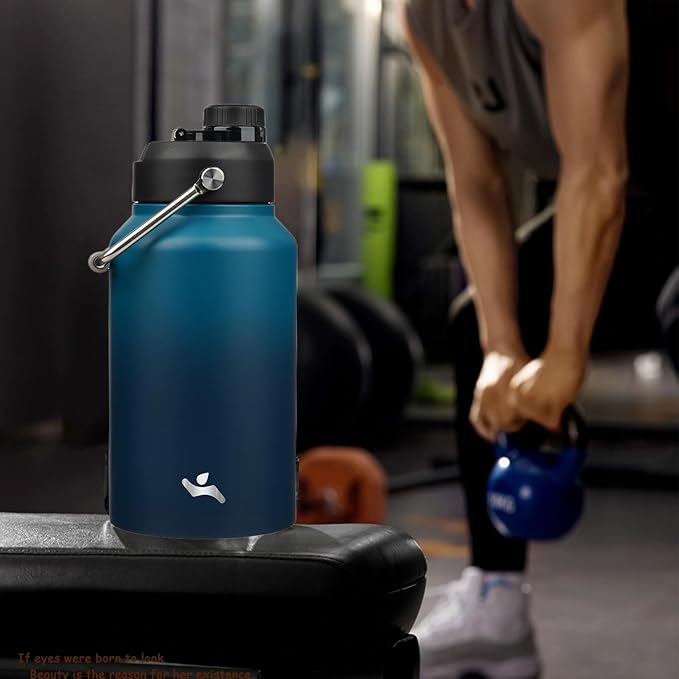 Jug with Handle,87 oz Insulated Water Bottle with Carrying Pouch, Double Wall Vacuum Stainless Steel Metal Bottle,Indigo Black