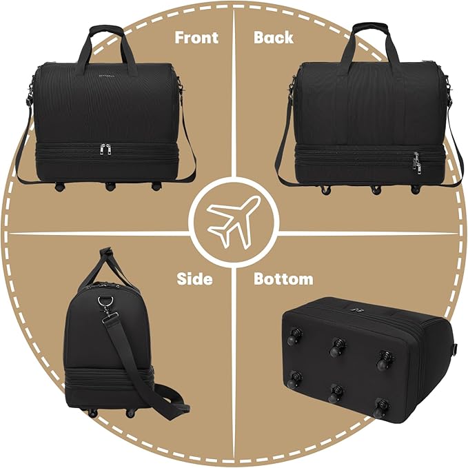 Collapsible Rolling Garment Bags, Large Rolling Duffle Bag with Wheels Convertible Travel Garment Bag for Men Women Carry On Garment Bag for Travel Suitcase Suit Business Travel Bag, Black