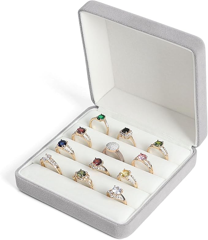 Small velvet Ring Organizer Box, Portable Rings Jewelry Holder Case, Modern Ring Storage Tray Fit for Women, Girl for Travel (grey)