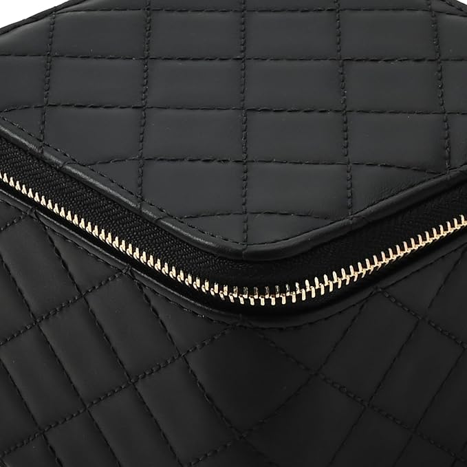 Travel Jewelry Box Organizer - Small Jewelry Case with 6 Small Velvet Zipped Pouches Pockets for Jewelry Necklaces Rings Earrings Storage(Black)