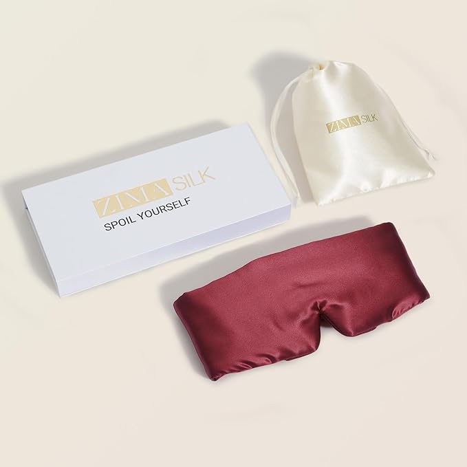 ZIMASILK 100% 22 Momme Mulberry Silk Sleep Mask - Full Silk Filled, Ultra-Soft & Breathable, Face-Hugging Blackout Eye Cover for Sleeping (Burgundy)