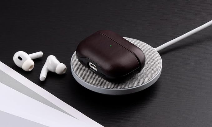 LOPIE Leather Case for AirPods Pro 2nd Generation - Handmade AirPods Pro 2 Case Cover - Made of Oil-Tanned Smooth Leather - Drop Protection Hard Shell Cover Compatible with Wireless Charging - Coffee