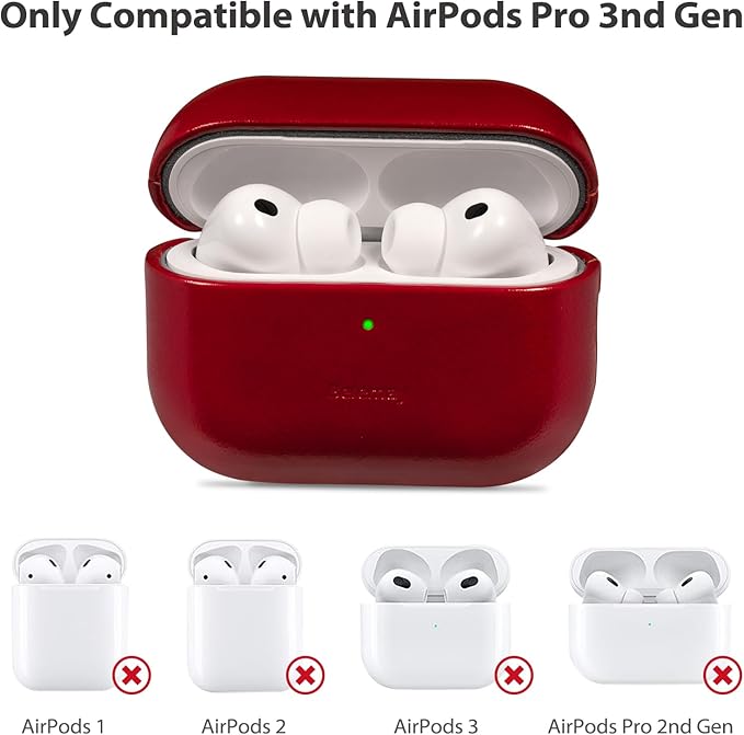 Belemay Handcrafted Oil-Waxed Leather Case for AirPods Pro 3rd Gen (2025), Genuine Cowhide, Smooth Glossy Lively Two-Tone Patina, Compatible with MagSafe, Compatible with Airpods Pro 3, Crimson Red