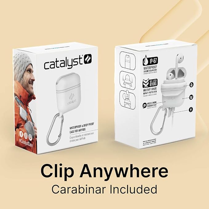Catalyst Waterproof Case for AirPods 2nd Generation and AirPods 1st Generation - Wireless and USB-C Charging High Drop Protection AirPod Gen 2 and Gen 1 Case with Carabiner, One Piece Design