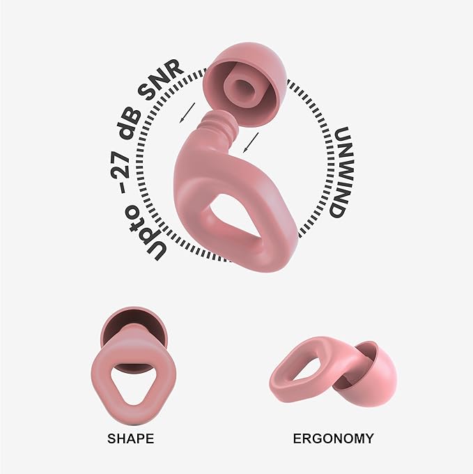 Zenz Unwind Ear Plugs for Sleeping Noise Reduction - Comfy Reusable Soft Silicone Earplugs for Focus, Study, Work - 8 Pair Eartips in XS/S/M/L - 27dB Hearing Protection with Storage Case - Mystic Pink