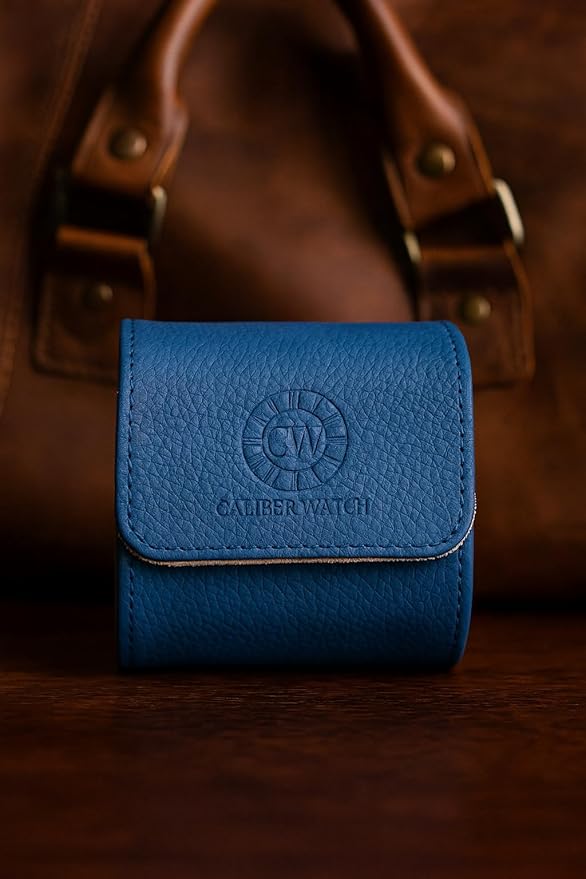 Genuine Napa Leather Watch Roll Travel Case for 3 Watches - Travel Watch Rolls and Leather Watch Display Cases with Velvet Interior - Watch Storage Organizer Men's (Blue - Single)
