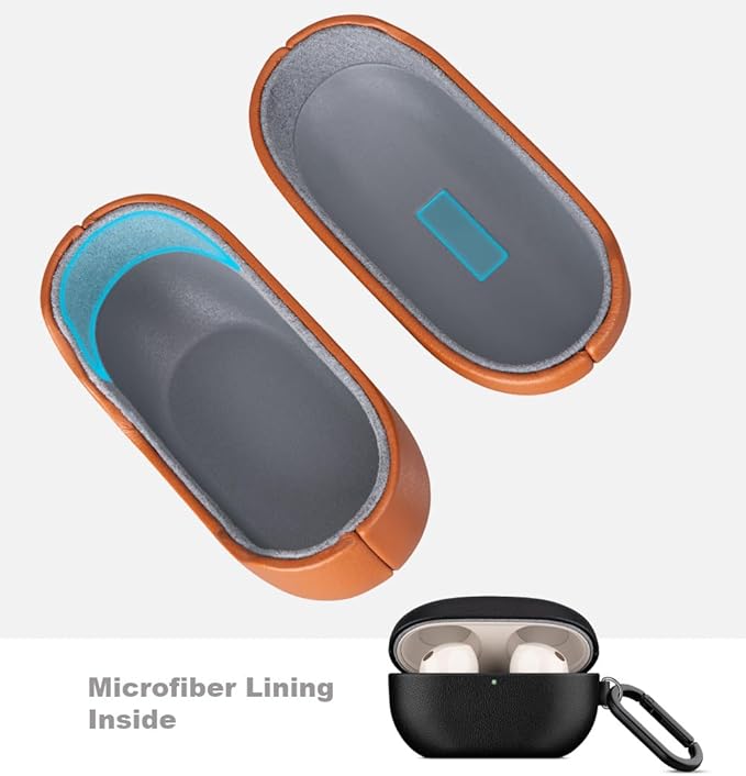 LOPIE Leather Case Compatible with WF-1000XM5, Handcrafted Fully-Wrapped Nappa Leather Case for Sony Earbuds WF1000XM5 Cover (2023), Protective Hard Cover with Keychain for Women/Men- Black