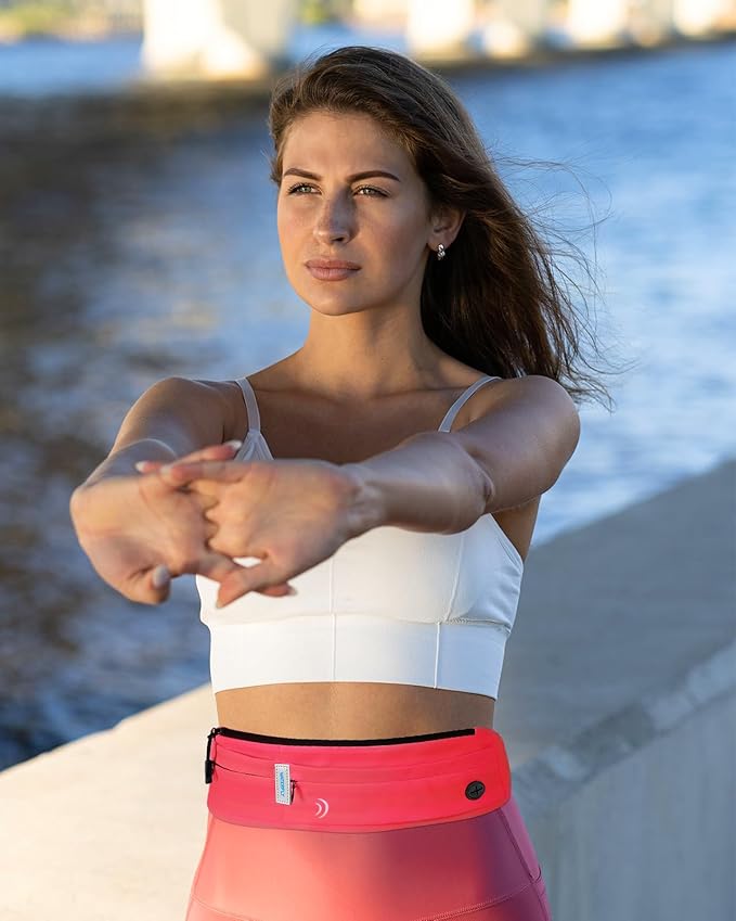 WATERFLY Running Belt Fanny Pack: Runner Marathon Jogging Waist Pack Sport Workout Exercise Fitness Phone Holder Belt for Men Women Jogger Slim Waistband Black