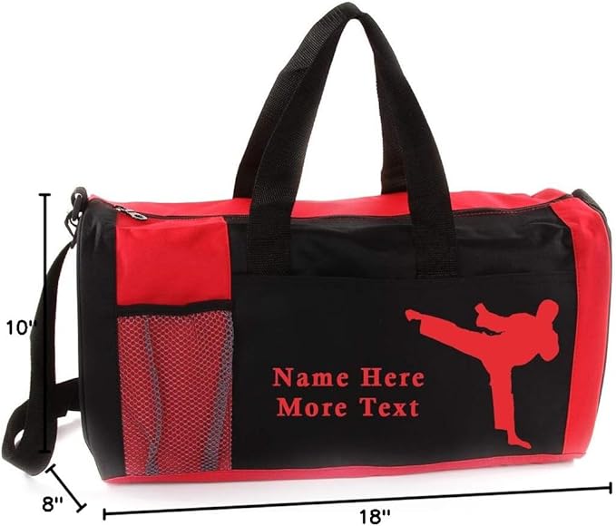 KishKesh Personalized Kids Sports Duffel Bag – Ideal for Martial Arts, Gym, Travel, Training & Workout for Male – Durable, Costumizable Name & Text – Red, 18" x 10" x 8"