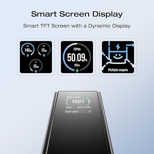 EF ECOFLOW Rapid Power Bank 25,000mAh, 170W Portable Charger with Dual 140W USB-C Ports for Multi-Device Charging, Smart TFT Screen, Compatible with iPhone 17/16/15/14, Samsung, Laptop (Silver)
