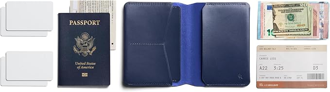 Bellroy Passport Cover (slimline travel wallet/pouch with card slots and space for cash plus travel documents) - Navy