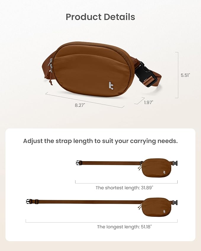 tomtoc Belt Bag with RFID Blocking, 1.5L Cross Body Fanny Pack for Women Men, Sling Waist Bags with Adjustable Strap for Travel Walk