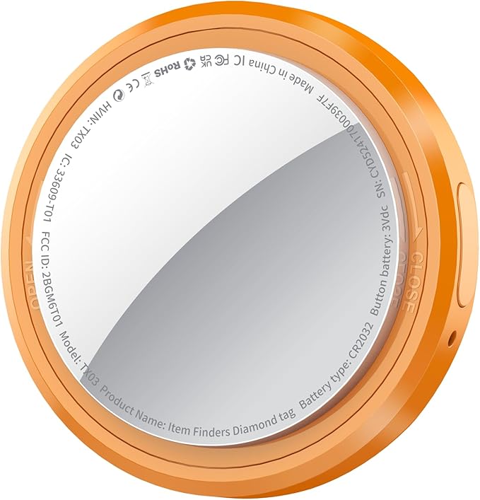 Air Tracker Tag-1 Pack Orange - Bluetooth Tracker Work with Apple Find My (iOS 14.6 Above Only), Replaceable Battery, with with Protective Case/Keychain/Lanyard, 12-Month Battery Life