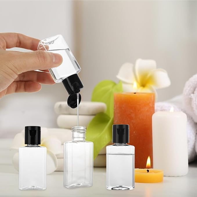 QTLCOHD 120 Pack 1 Oz Plastic Refillable Bottles with Flip Cap, Clear Empty Hand Sanitizer Bottles, Portable Reusable Containers with Lids for Shampoo,Body Soap,Toner and Lotion