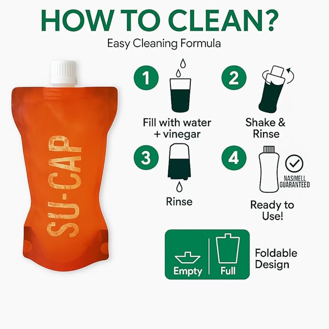 Collapsible Water Bottle – BPA Free, Foldable Sports Bottle for Hiking, Travel, Gym, Leakproof Lightweight Reusable Bottle with Carabiner – Eco-Friendly (15oz- 450 ml) (orange)