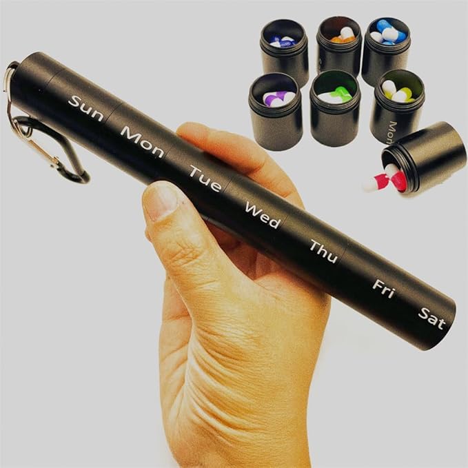 2 PCS Metal Travel Pill Organizer Large - Rainbow Weekly Pill Case +7 Day Pill Organizer-Waterproof Pill Box Container - Compact and Durable Medicine Organizer (Black)