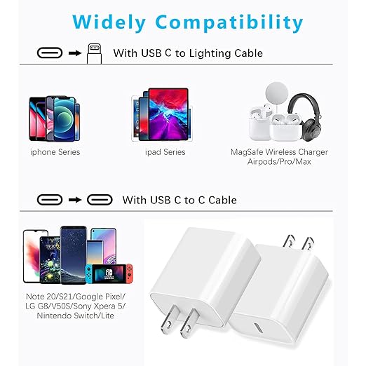 iPhone 16/15 Fast Charger Block, USB Type C Wall Charger 2Pack 20W PD Charging Brick Power Adapter Plug Box for Apple iPhone 16 Pro Max/iPhone 15 Plus/iPhone 14 Pro Max/14 Plus/13 Pro/12 Pro/Mini/iPad