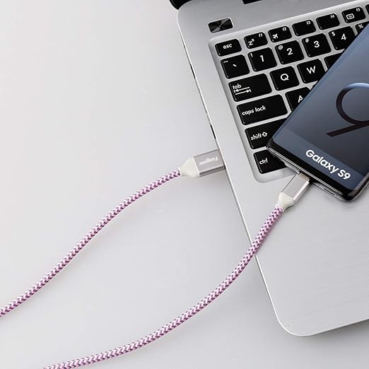 Fasgear USB C to USB A Cables 3 Pack 10ft Long 3A Fast Charging Type C 2.0 Charger Cord Nylon Braided Compatible with Galaxy S20 Note 10 S9 S8 A70 A60 A51/LG V20 G6/Moto G/PS 5 (Blue Purple Pink)