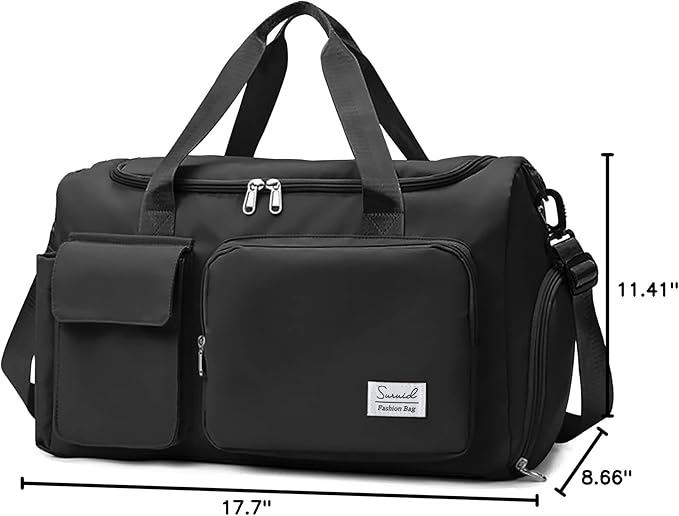 Sports Gym Duffel Bag with Shoes Compartment and Dry Wet Separated Pocket for Men and Women - Overnight Weekender Training Handbag Yoga Bag - Black