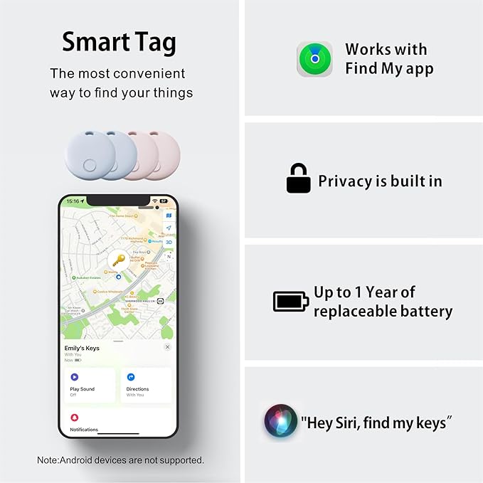 Reyke Air Tracker 4 Pack, Smart Tag Luggage Finder, Works with Apple Find My (iOS Only), Item Locator for Keys, Luggage, Backpack, IP67 Waterproof