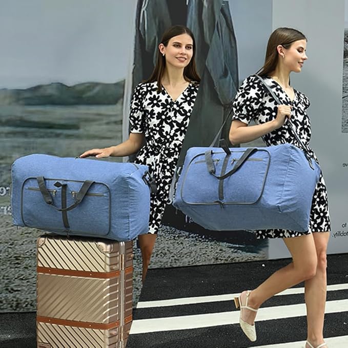 Dimayar 85L Travel Duffle Bag for Men Women - Foldable Duffel Bag with Shoes Compartment - Overnight Bags Waterproof & Tear Resistant(Blue)