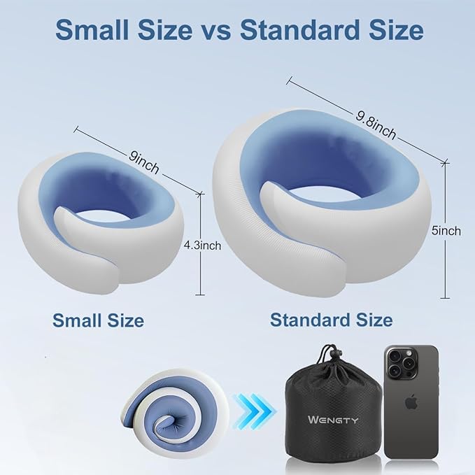 Neck Pillow for Traveling,Travel Neck Pillow for Airplanes,Cooling Fabric,100% Pure Memory Foam,Neck Pain Relief,Ergonomic Support for Long Flight (Small Size)(Blue, Compact Size-(Petite Fit))