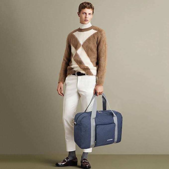 For Spirit Airlines Personal Item Bag 17.7x12.6x6.3 Foldable Travel Duffel Bag Underseat Carry-on Luggage for Women and men 25L(Navy Blue)