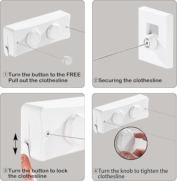 Retractable Clothesline - Heavy Duty 44lb Dual 304 Stainless Lines,16.7ft Anti-Sag Design,Install for Indoor/Outdoor Use (White, Dual Lines)