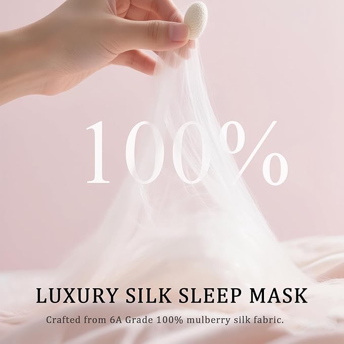 Pearl Rosé Mulberry Silk Sleep Eye Mask for Men Women, Cloud-Shaped Lightweight Adjustable Hanging-Ear Design (8 Inches), Light-Blocking Ready-to-Gift Set for Travel Nap by Timeless Artworks