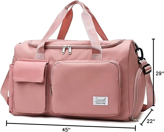 Travel Yoga Duffel Bag with Shoes Compartment Sports Gym Handbag with Dry Wet Separated Pocket for Training Men and Women, Overnight /Weekender Bag - Pink