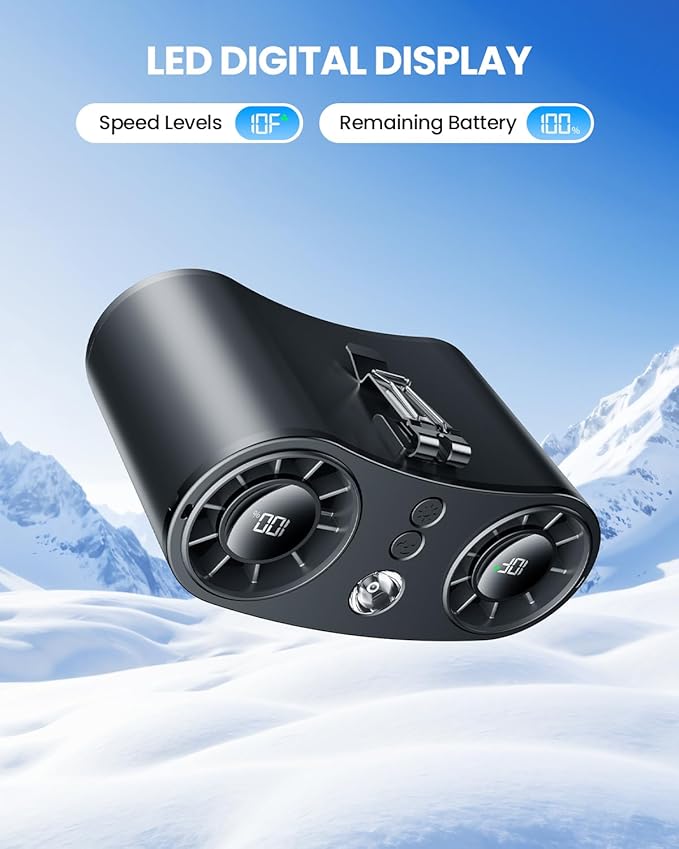 coldSky Portable Waist Fan, Upgraded 10 Speeds Personal Fan Clip On Shirt, 20000mAh Rechargeable Neck Fans With 3 Lights, LED Display, Wearable Fans for Outdoor, Jobsite, Camping, Travel