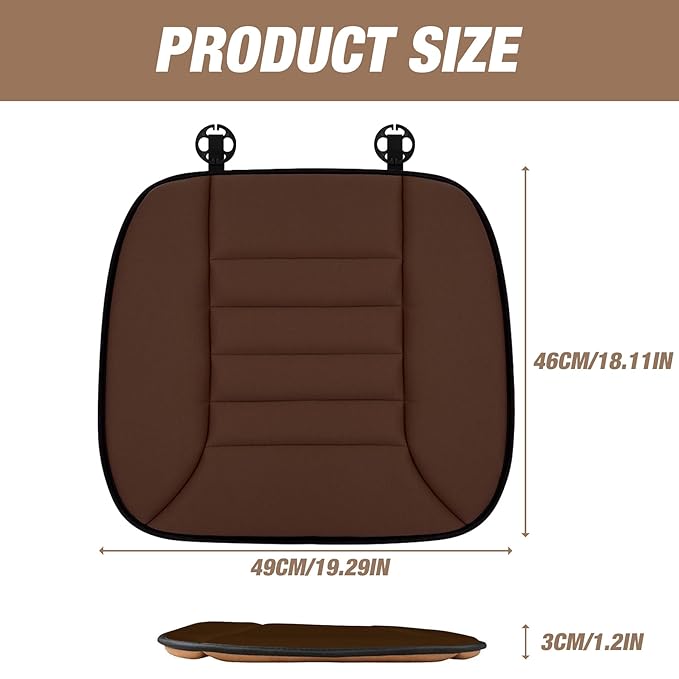 MYFAMIREA Car Seat Cushion Pad 1.2" Thick Comfort Protector for Car Driver Seat Office Chair Home Use Memory Foam Cushion with Non Slip Bottom, 20'' x 18.5'', Coffee