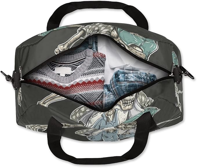 Cool Human Skeleton Skateboard Gym Duffle Bag for Kids,Sports Bag for Teens Boys & Girls Small Waterproof Overnight Weekender Carry School Practice Travel Bag