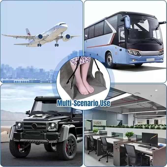 Portable Airplane Foot Hammock, Height Adjustable Feet Rest for Plane Travel, Office, Desk, Bus, Train, Long Trip(Light Gray)